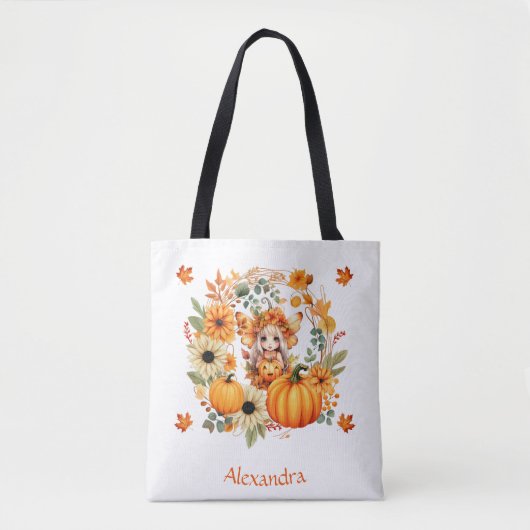 Schattigee pompoenfee in herfstkrans tote bag (Voorkant)