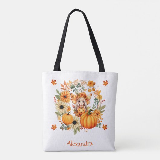 Schattigee pompoenfee in herfstkrans tote bag (Achterkant)