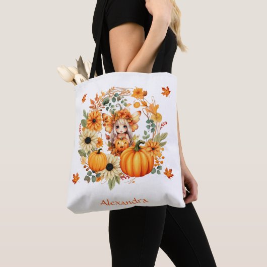 Schattigee pompoenfee in herfstkrans tote bag (Dichtbij)