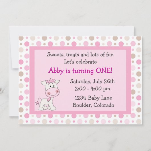 Schattigee Pony 1e verjaardag uitnodiging voor mei (Voorkant)