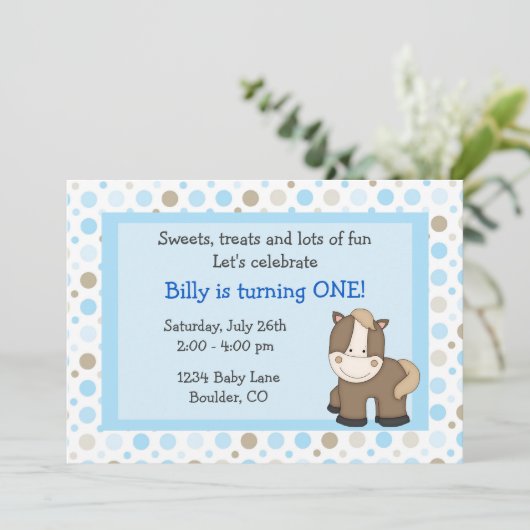 Schattigee Pony 1e verjaardagsuitnodiging Kaart (Staand voorkant)