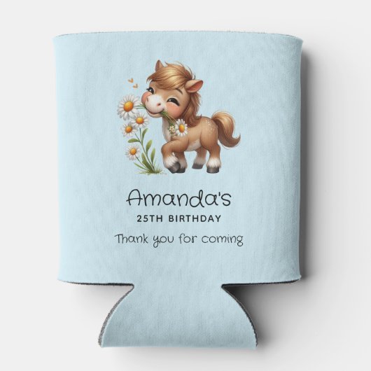 Schattigee Pony aan het eten Daisies Party Blikjeskoeler (Achterkant)
