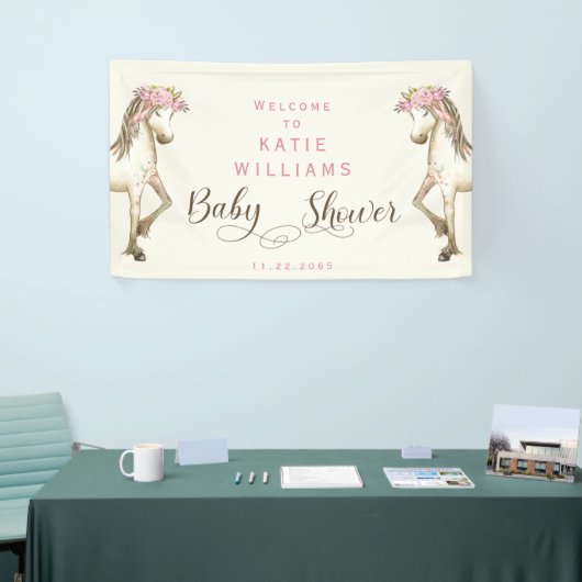 Schattigee Pony Cream Baby shower Welkomstbord Ban Spandoek (Beurs)