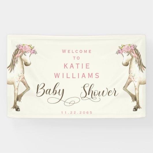 Schattigee Pony Cream Baby shower Welkomstbord Ban Spandoek (Horizontaal)