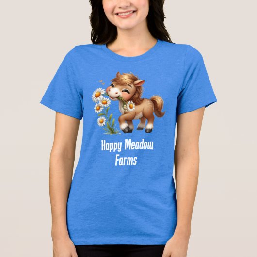 Schattigee Pony Eating Daisies Boerderij Business Tri-Blend Shirt (Voorkant)