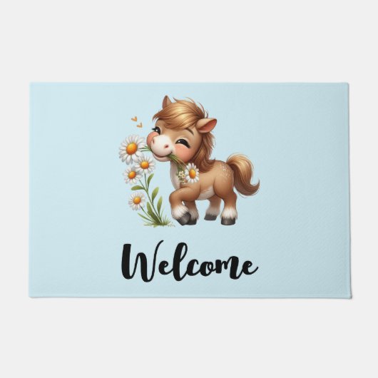 Schattigee Pony Eating Daisies Welkom Deurmat (Voorkant)