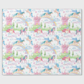 Schattigee Pony Eenhoorns Waterverf Papierpatroon Cadeaupapier (Vlak)