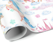 Schattigee Pony Eenhoorns Waterverf Papierpatroon Cadeaupapier (Rol Hoek)