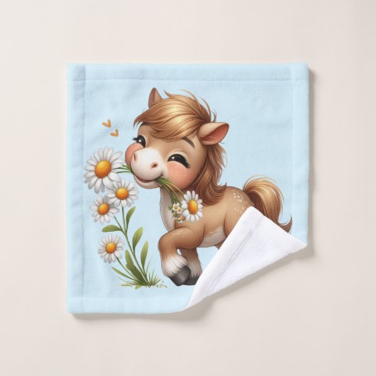 Schattigee Pony eet madeliefjes Bad Handdoek (Wasdoekje)