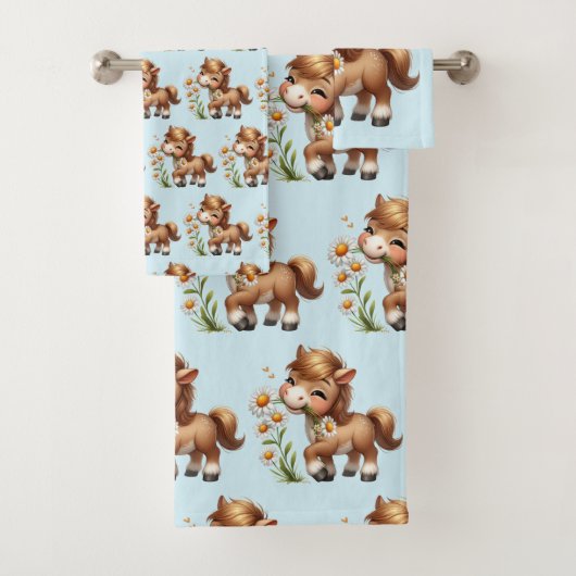 Schattigee Pony eet madeliefjes Bad Handdoek (Insitu)