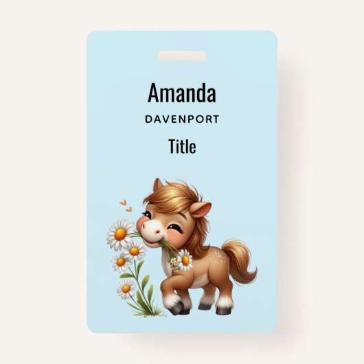 Schattigee Pony eet madeliefjes Badge (Achterkant)