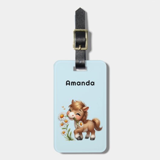 Schattigee Pony eet madeliefjes Bagagelabel (Voorkant verticaal)