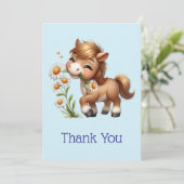 Schattigee Pony eet madeliefjes Bedankkaart (Staand voorkant)