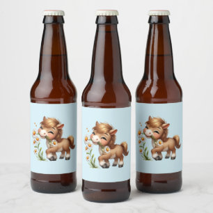 Schattigee Pony eet madeliefjes Bier Etiket