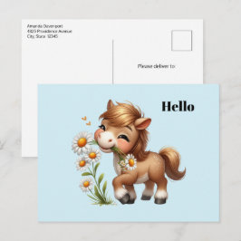 Schattigee Pony eet madeliefjes Briefkaart