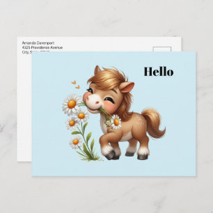 Schattigee Pony eet madeliefjes Briefkaart