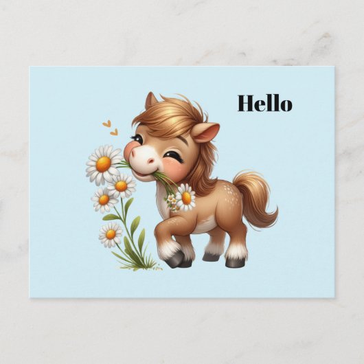 Schattigee Pony eet madeliefjes Briefkaart (Voorkant)