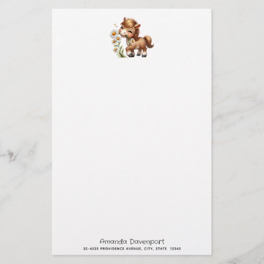 Schattigee Pony eet madeliefjes Briefpapier (Voorkant)