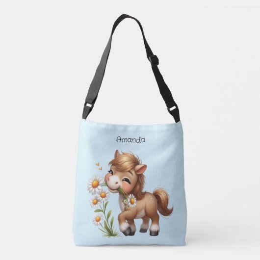 Schattigee Pony eet madeliefjes Crossbody Tas (Achterkant)