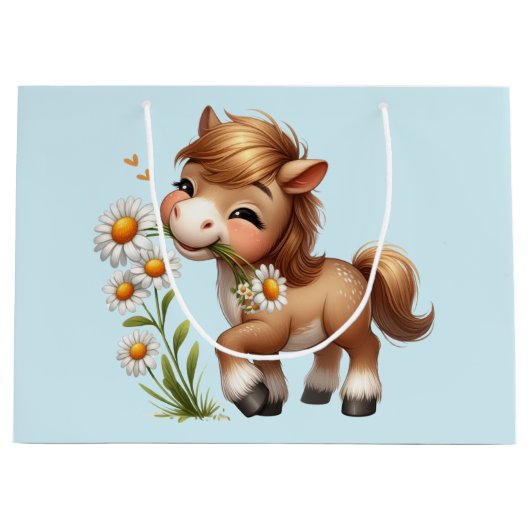 Schattigee Pony eet madeliefjes Groot Cadeauzakje (Voorkant)