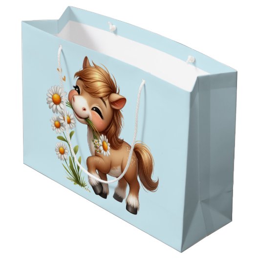 Schattigee Pony eet madeliefjes Groot Cadeauzakje (Achterkant Gekanteld)