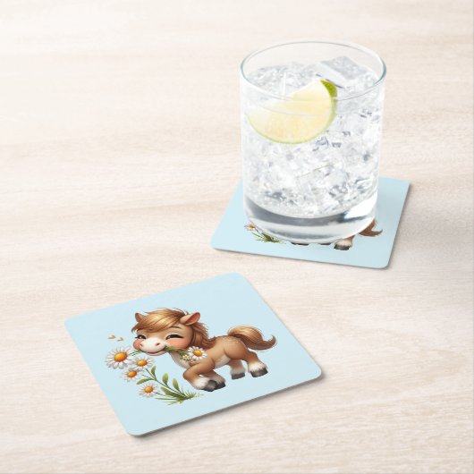 Schattigee Pony eet madeliefjes Kartonnen Onderzetters (Insitu)