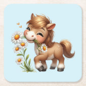 Schattigee Pony eet madeliefjes Kartonnen Onderzetters (Voorkant)