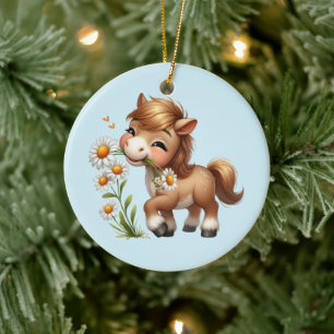 Schattigee Pony eet madeliefjes Keramisch Ornament