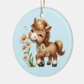 Schattigee Pony eet madeliefjes Keramisch Ornament (Links)