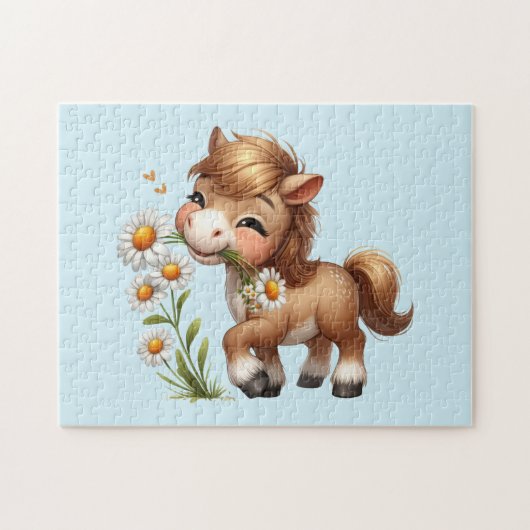 Schattigee Pony eet madeliefjes Legpuzzel (Horizontaal)