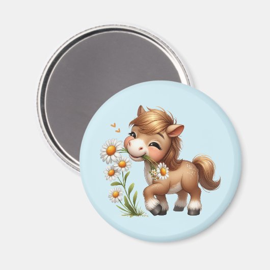 Schattigee Pony eet madeliefjes Magneet (Voorkant / Achterkant)