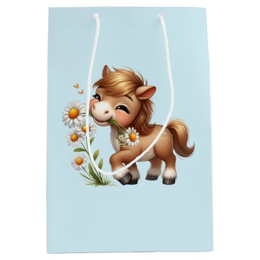 Schattigee Pony eet madeliefjes Medium Cadeauzakje (Voorkant)