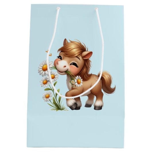 Schattigee Pony eet madeliefjes Medium Cadeauzakje (Achterkant)
