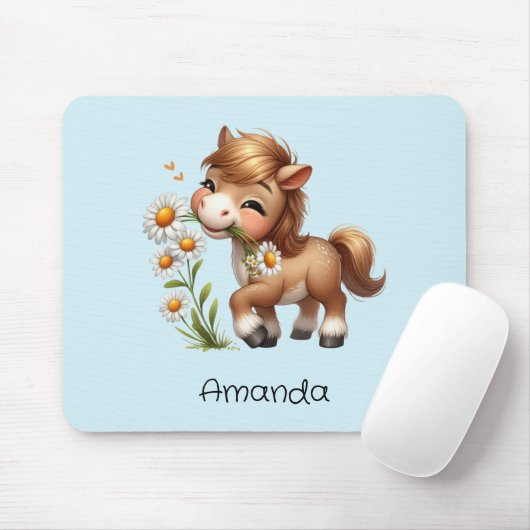 Schattigee Pony eet madeliefjes Muismat (Met muis)