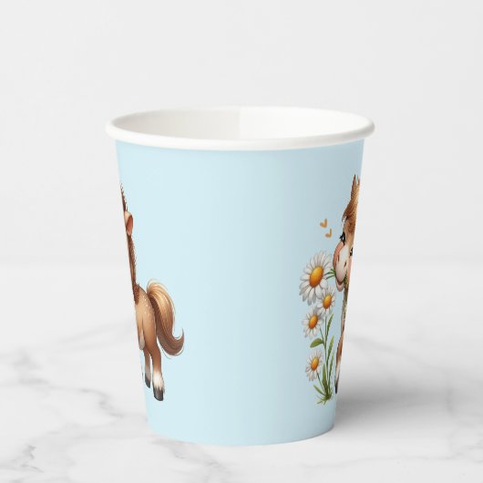 Schattigee Pony eet madeliefjes Papieren Bekers (Links)