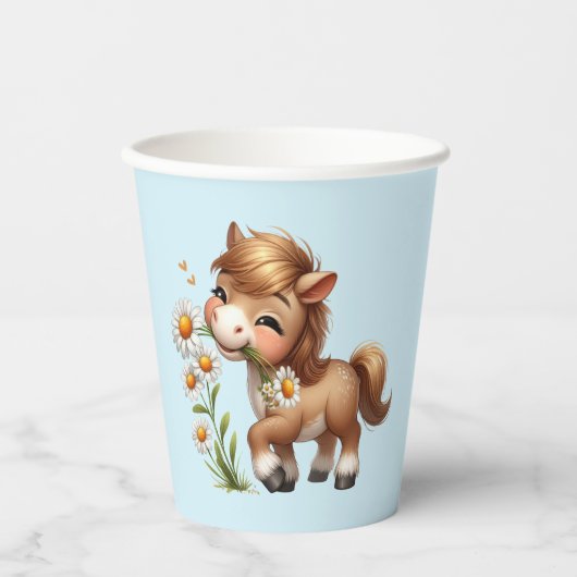 Schattigee Pony eet madeliefjes Papieren Bekers (Voorkant)