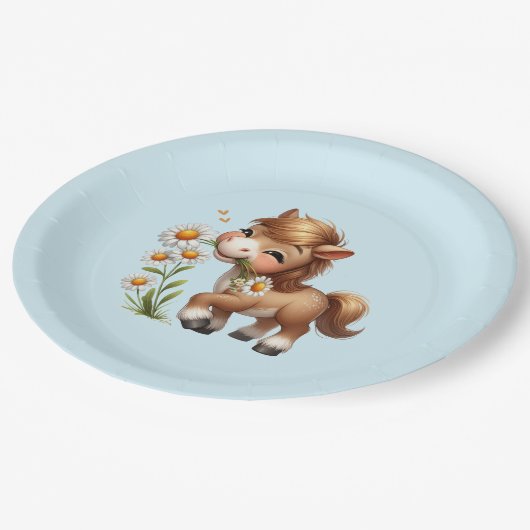 Schattigee Pony eet madeliefjes Papieren Bordje (Gekanteld)