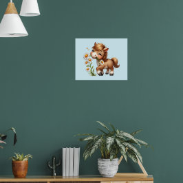 Schattigee Pony eet madeliefjes Poster