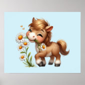Schattigee Pony eet madeliefjes Poster (Voorkant)