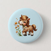 Schattigee Pony eet madeliefjes Ronde Button 5,7 Cm (Voorkant)