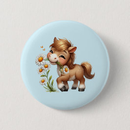 Schattigee Pony eet madeliefjes Ronde Button 5,7 Cm