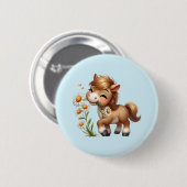 Schattigee Pony eet madeliefjes Ronde Button 5,7 Cm (Voorkant /achterkant)