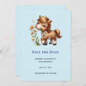 Schattigee Pony eet madeliefjes Save The Date (Voorkant / Achterkant)