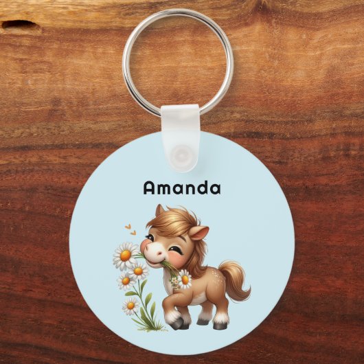 Schattigee Pony eet madeliefjes Sleutelhanger (Achterkant)