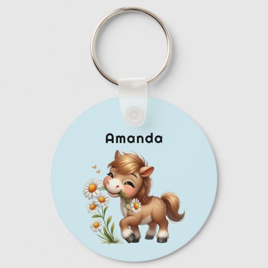 Schattigee Pony eet madeliefjes Sleutelhanger (Achterkant)