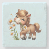 Schattigee Pony eet madeliefjes Stenen Onderzetter (Voorkant)