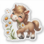 Schattigee Pony eet madeliefjes Sticker (Voorkant)