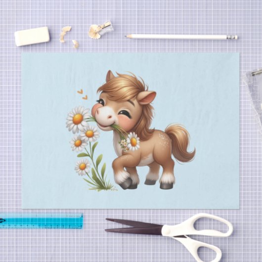 Schattigee Pony eet madeliefjes Tissuepapier (Craft)