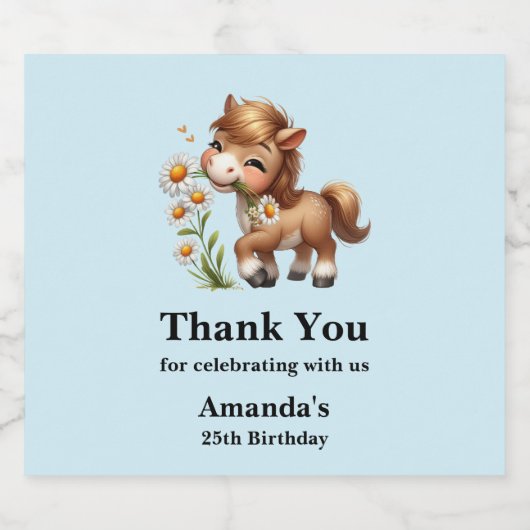 Schattigee Pony eet madeliefjes verjaardag Bier Etiket (Enkel label)