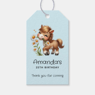 Schattigee Pony eet madeliefjes verjaardag Cadeaulabel
